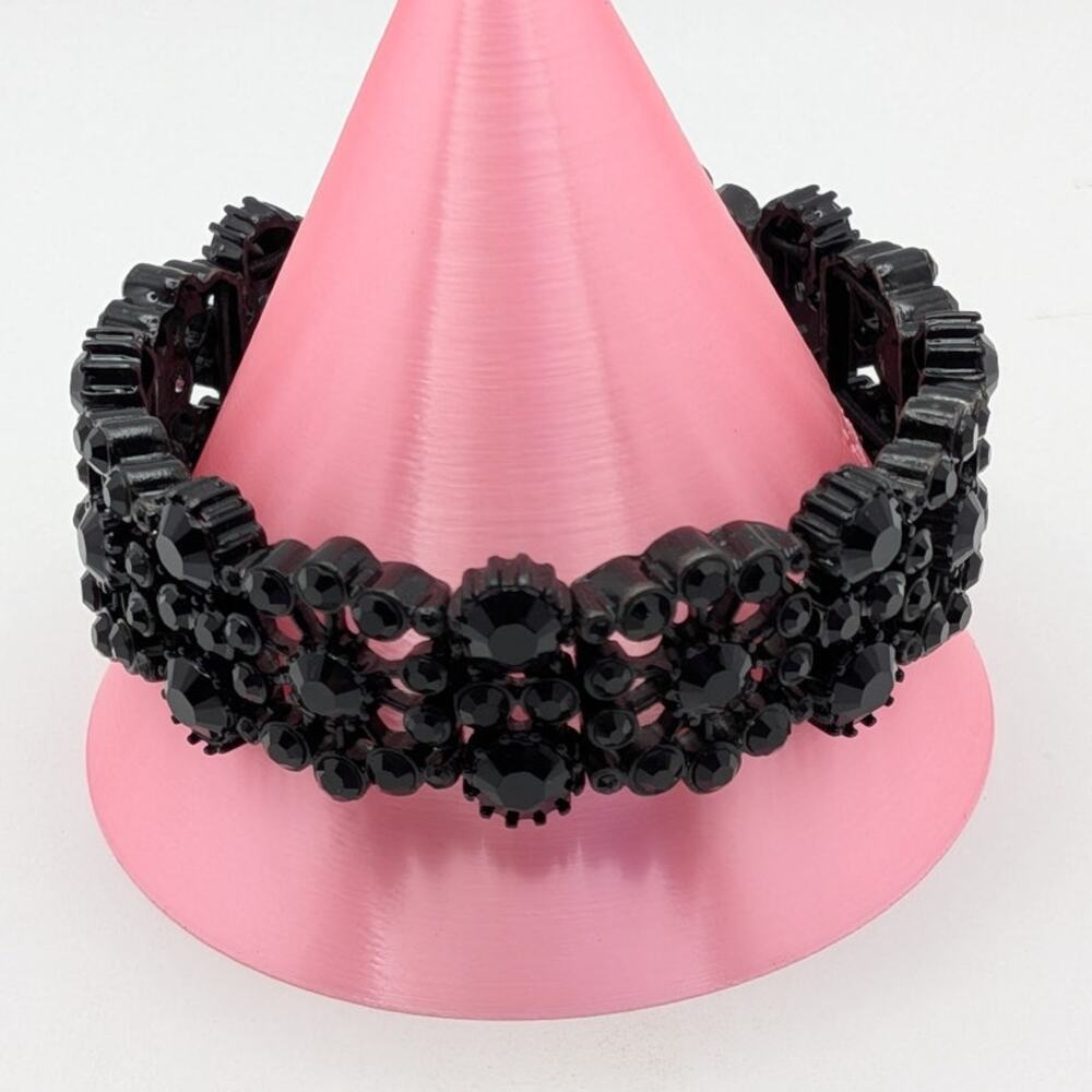 Black Rhinestone Stretch Bracelet Women's 8in Gothic Statement Sparkle Jewelry